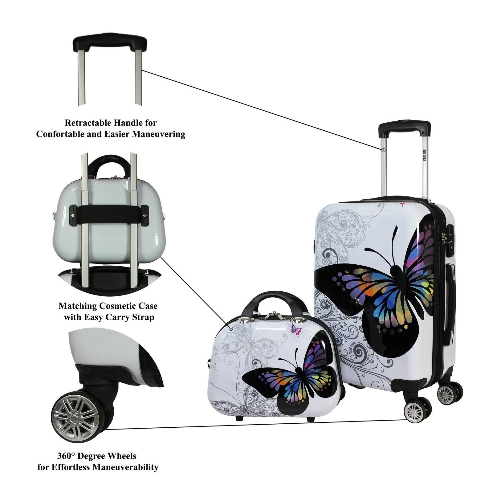 World Traveler Butterfly 3-Piece Hardside Expandable Spinner Luggage Set